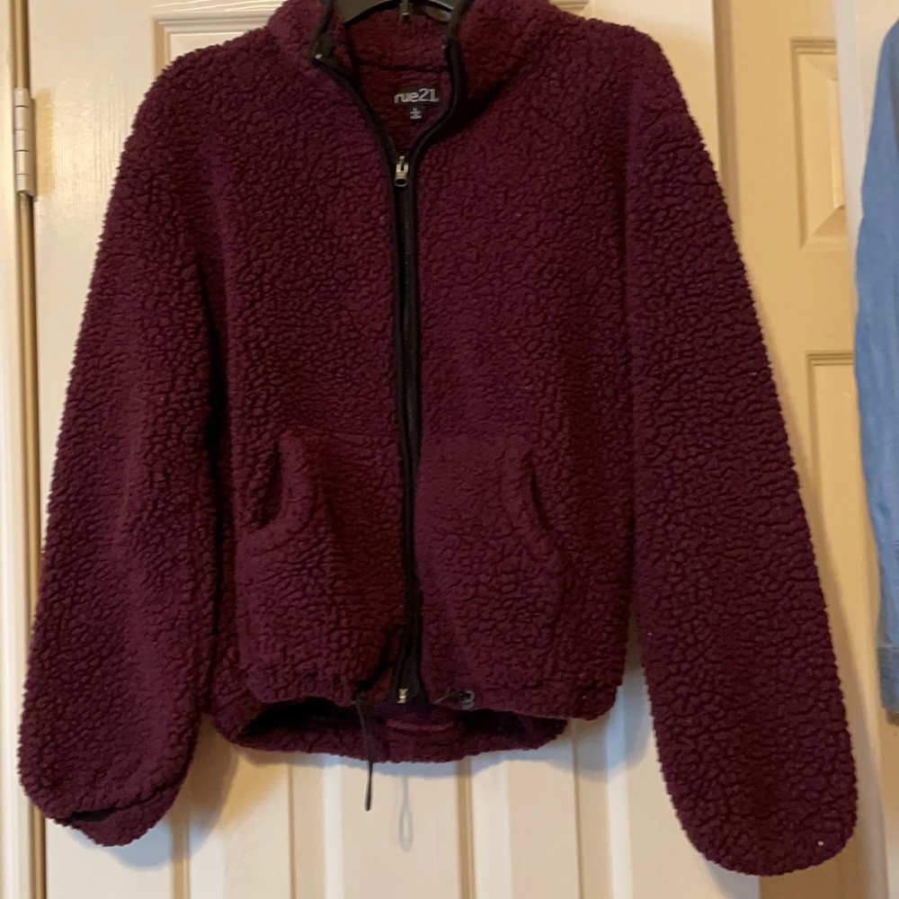 Rue 21, Size L, maroon Sherpa Zip Up Jacket